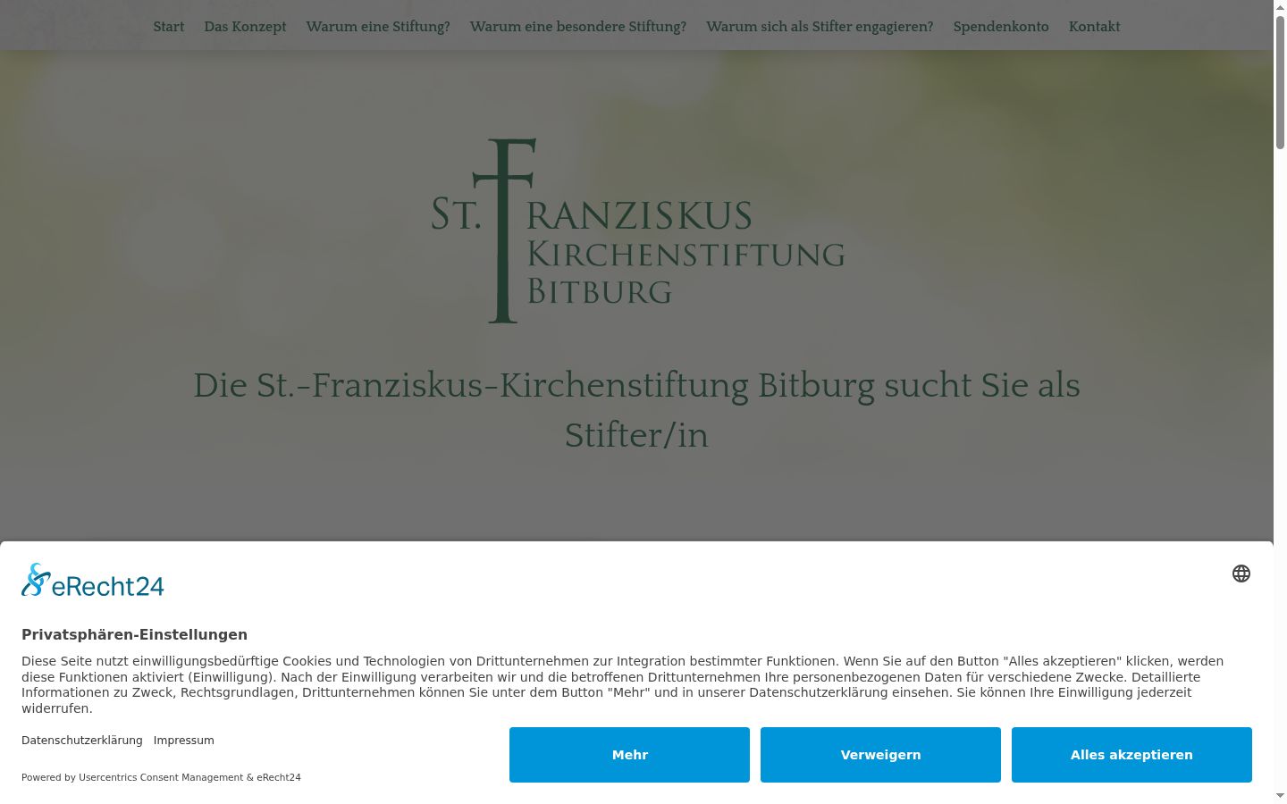 Screenshot des Einwilligungsbanners vor jeglicher Interaktion