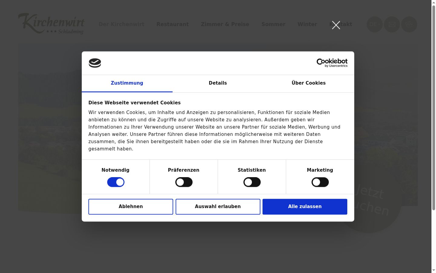 Screenshot of the consent banner shown before any interaction