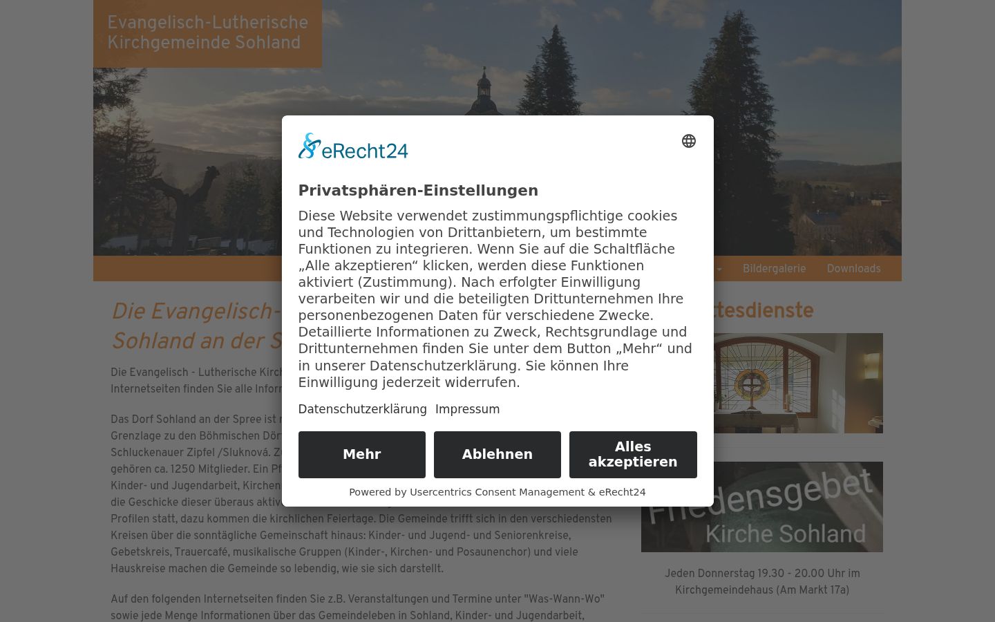 Screenshot des Einwilligungsbanners vor jeglicher Interaktion
