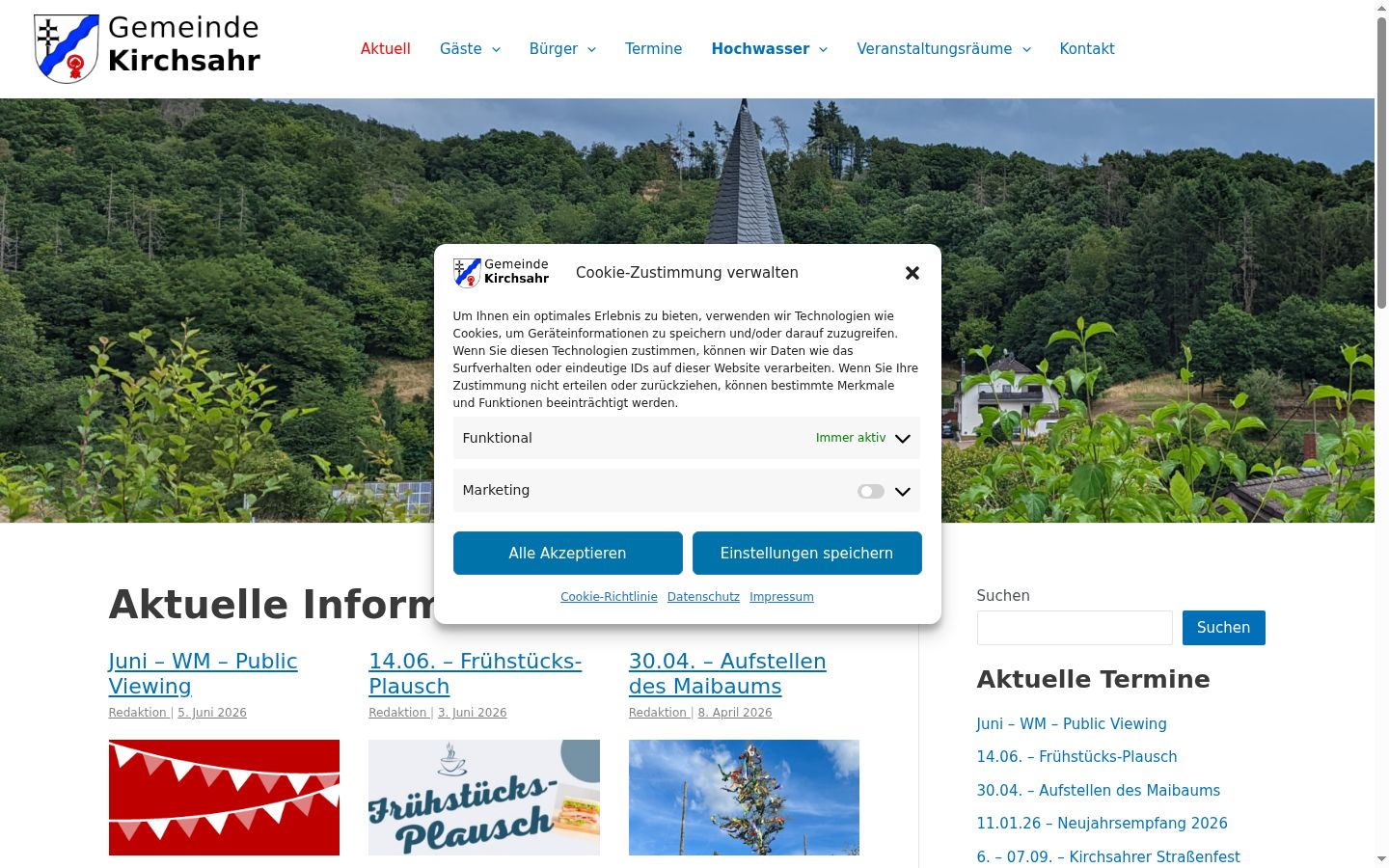 Screenshot des Einwilligungsbanners vor jeglicher Interaktion