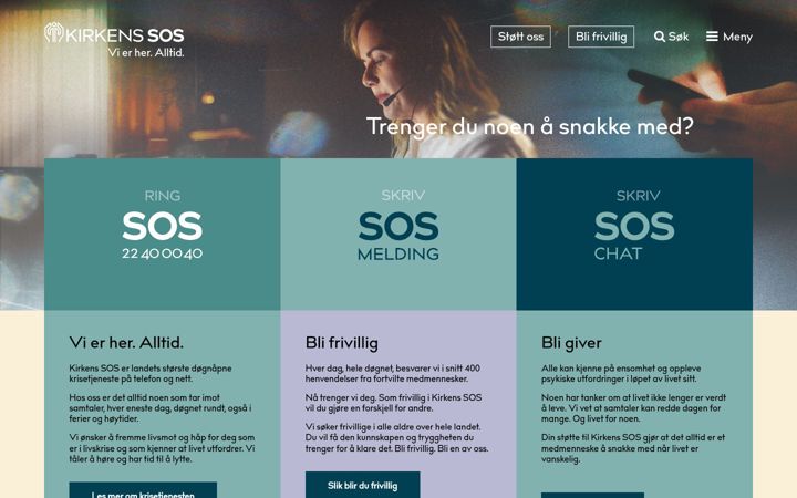 Screenshot of kirkens-sos.no