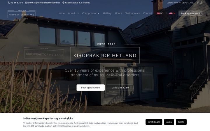 Screenshot of kiropraktorhetland.no