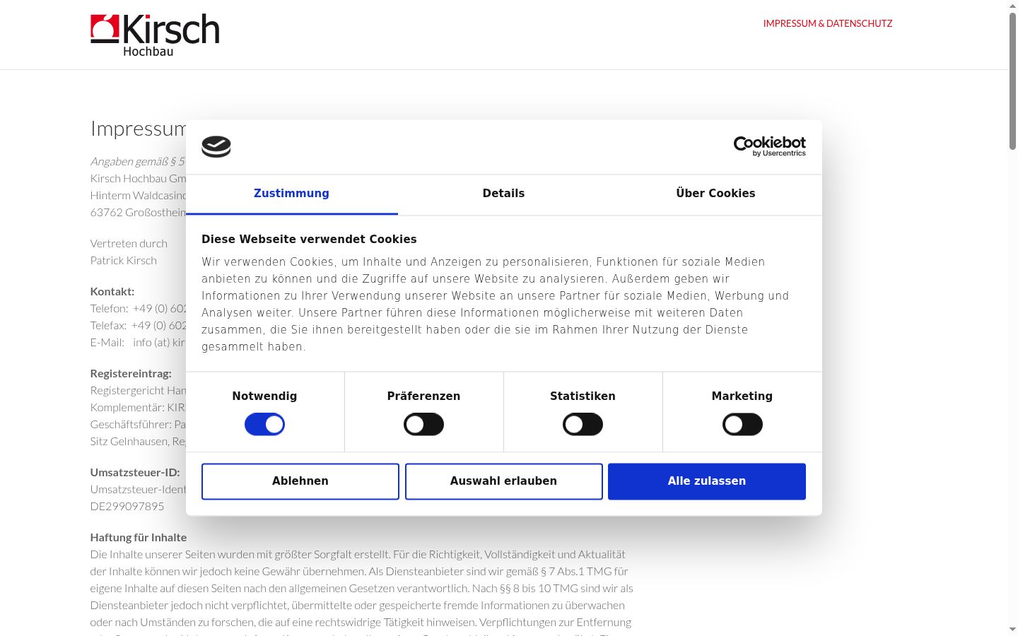 Screenshot del banner di consenso mostrato prima di qualsiasi interazione