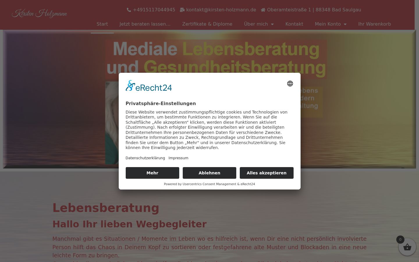 Screenshot des Einwilligungsbanners vor jeglicher Interaktion