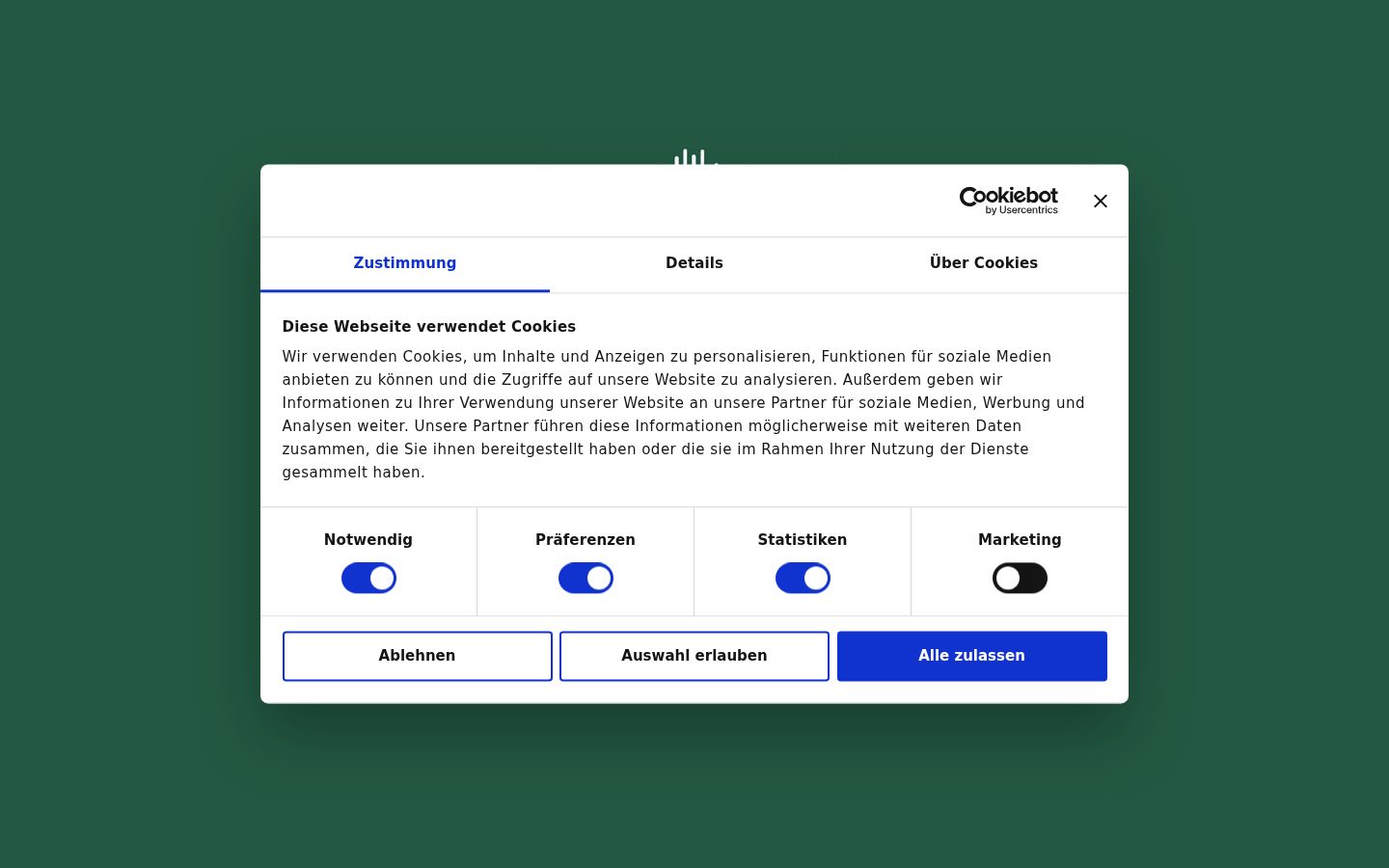 Screenshot del banner di consenso mostrato prima di qualsiasi interazione