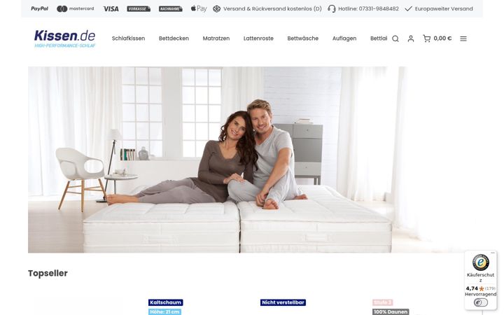Screenshot of kissen.de