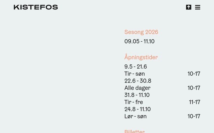 Screenshot of kistefos.museum.no