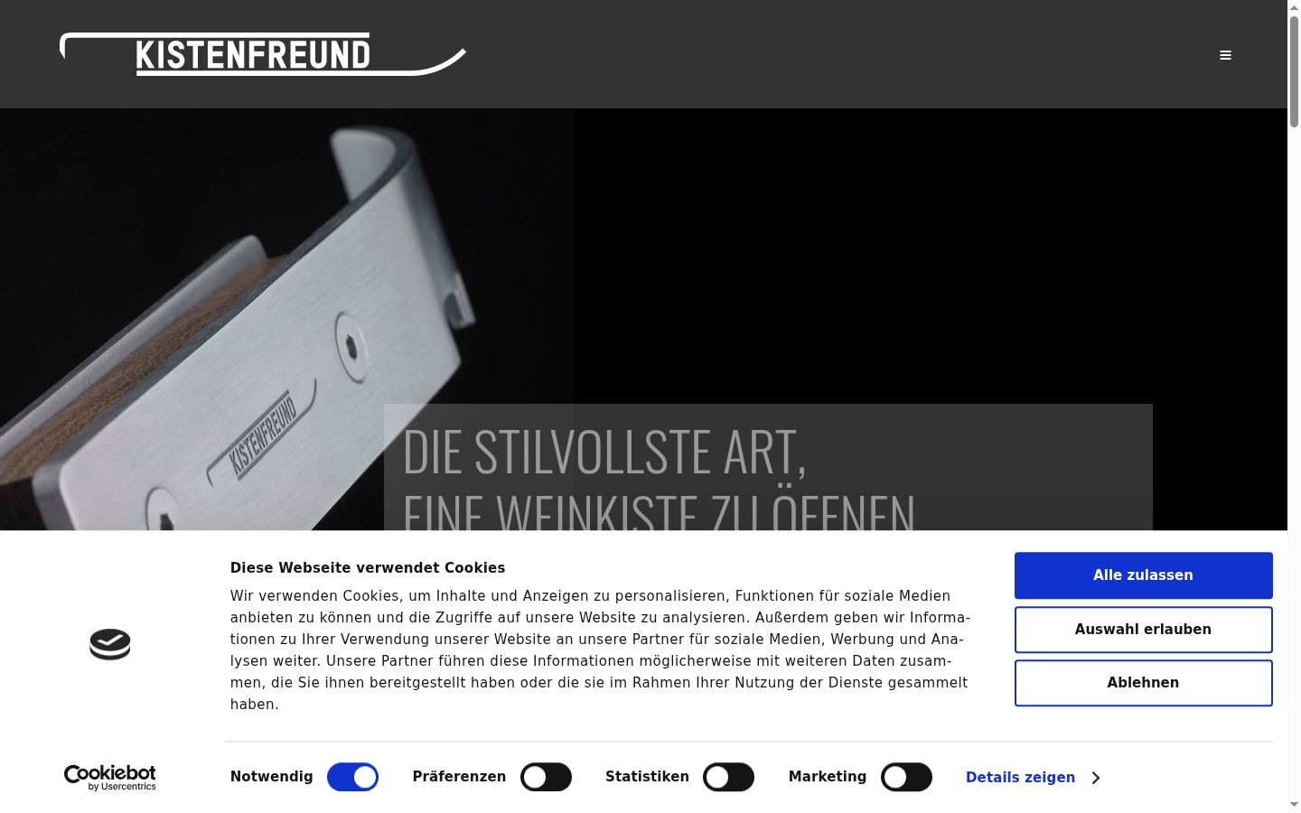 Screenshot des Einwilligungsbanners vor jeglicher Interaktion