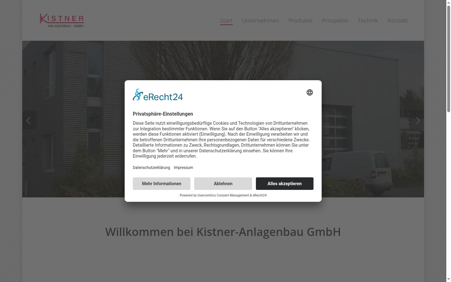 Screenshot des Einwilligungsbanners vor jeglicher Interaktion