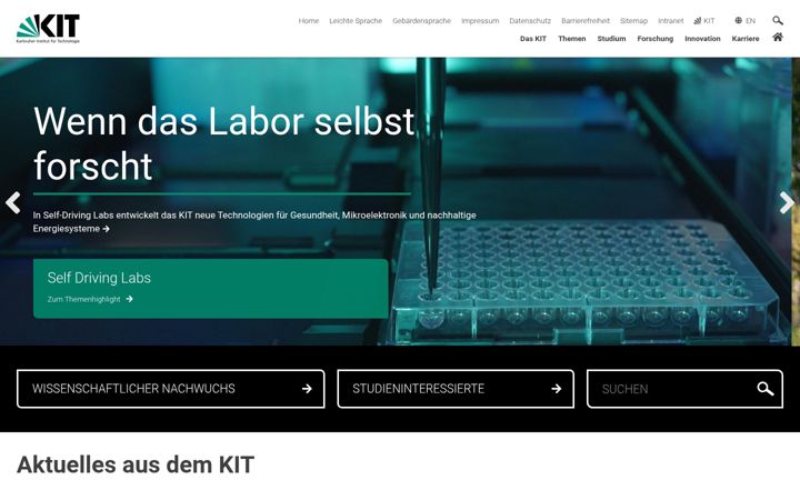 Screenshot von kit.edu