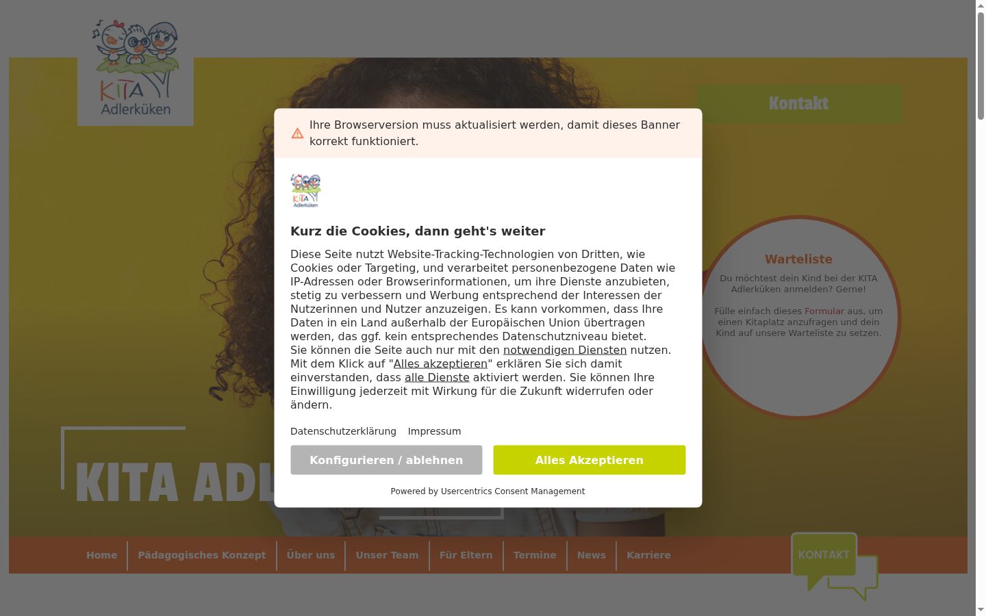 Screenshot del banner di consenso mostrato prima di qualsiasi interazione