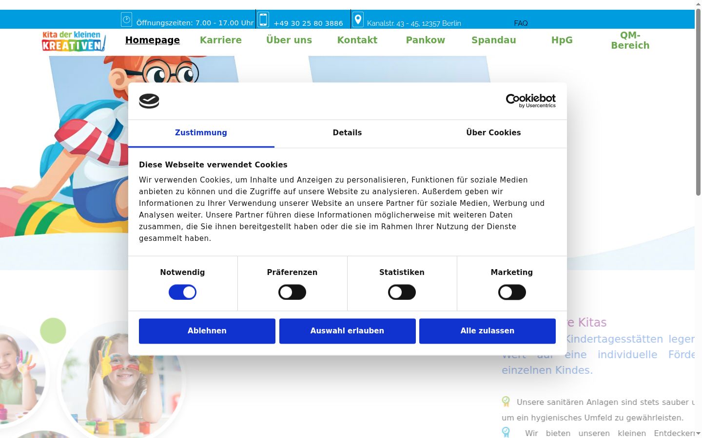 Screenshot del banner di consenso mostrato prima di qualsiasi interazione