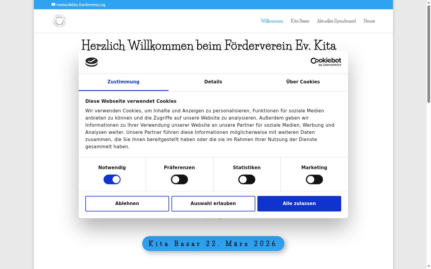 Screenshot van de toestemmingsbanner zoals getoond vóór enige interactie
