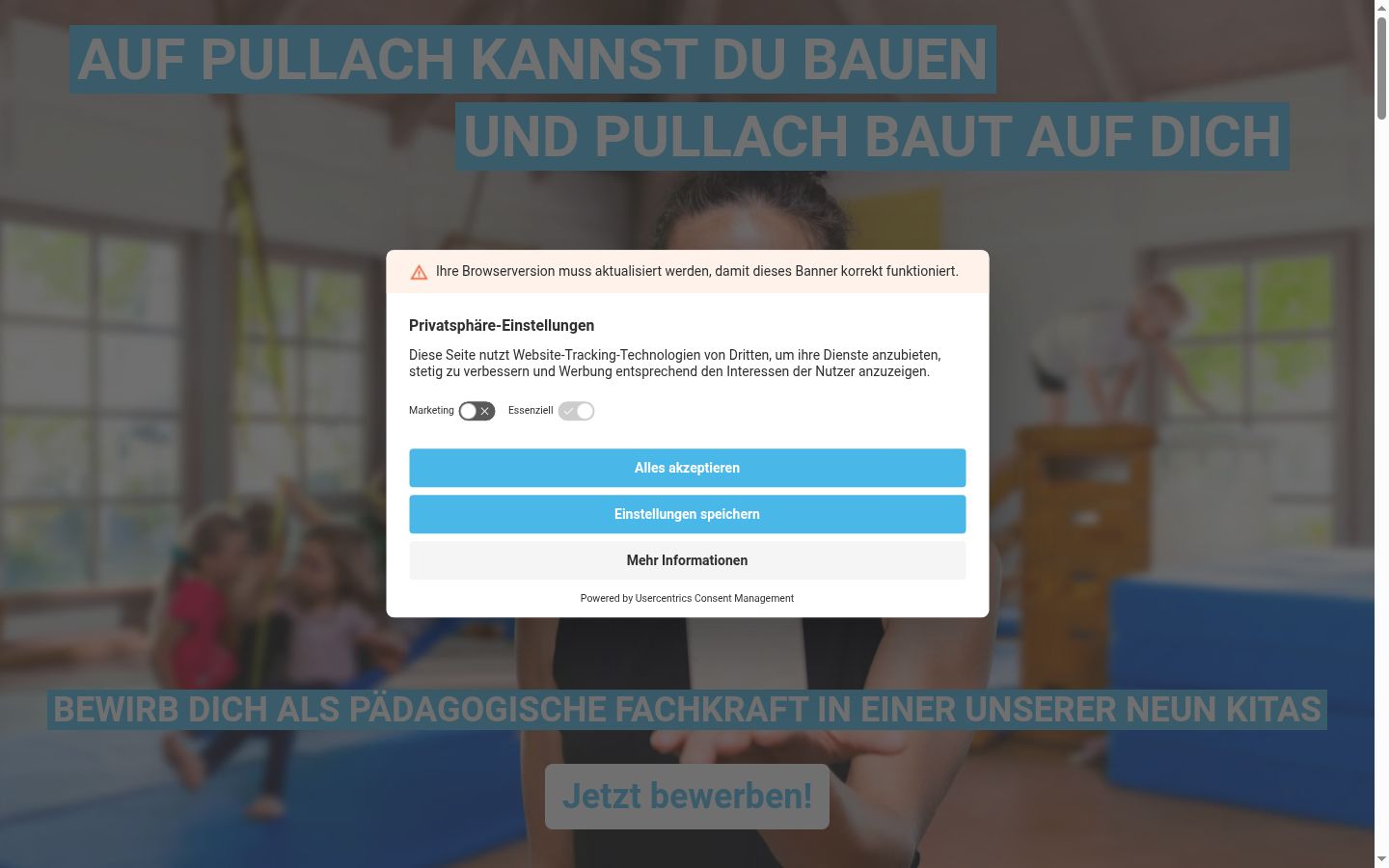 Screenshot des Einwilligungsbanners vor jeglicher Interaktion