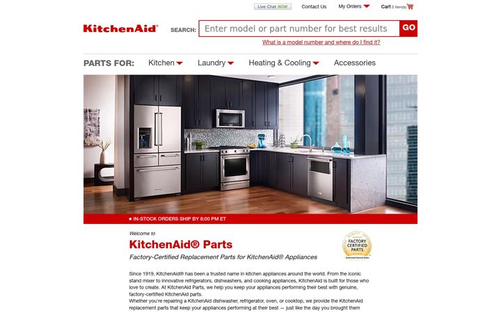 Screenshot of kitchenaidparts.com