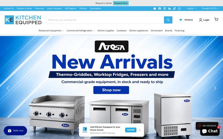 Screenshot of kitchenequipped.com