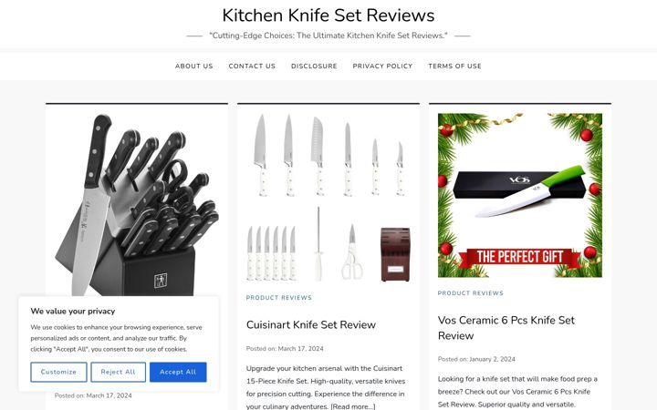 Screenshot of kitchenknifesetreviews.com