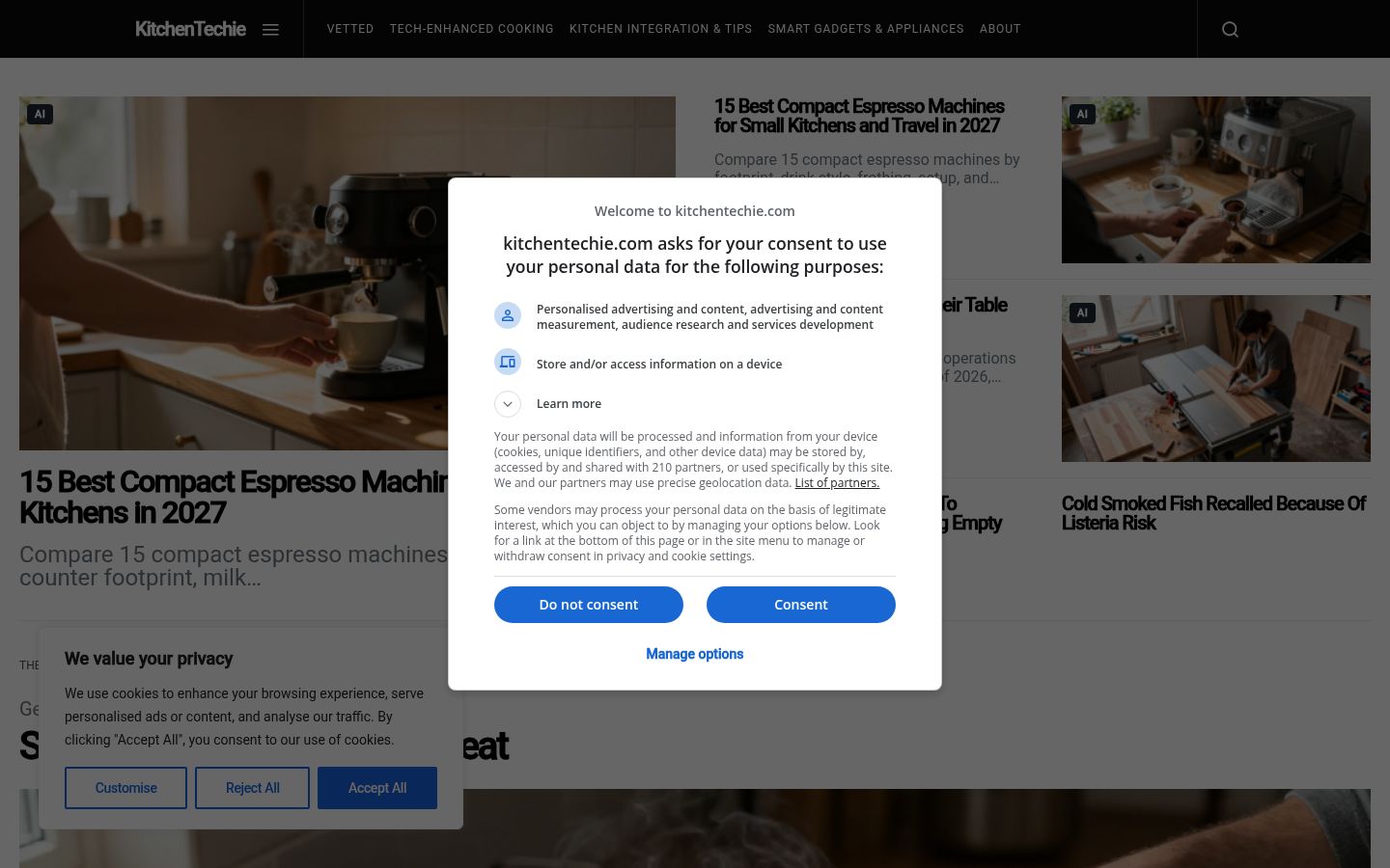 Screenshot del banner di consenso mostrato prima di qualsiasi interazione