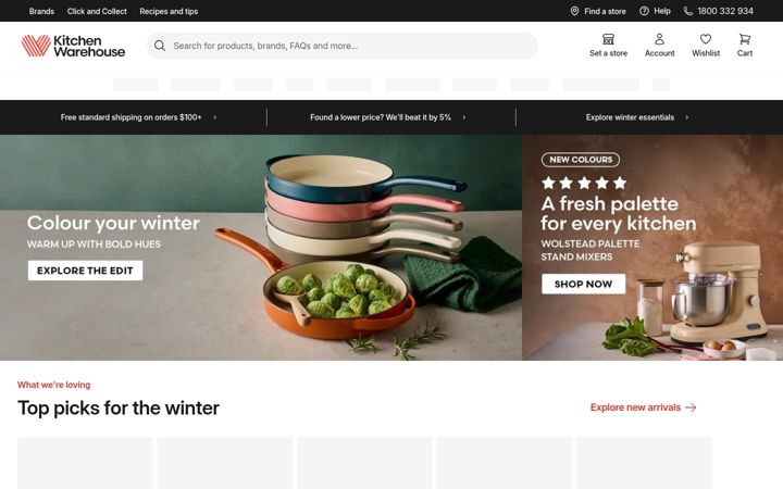 Screenshot of kitchenwarehouse.com.au