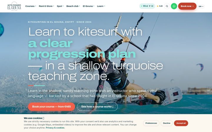 Screenshot of kitepowerelgouna.com