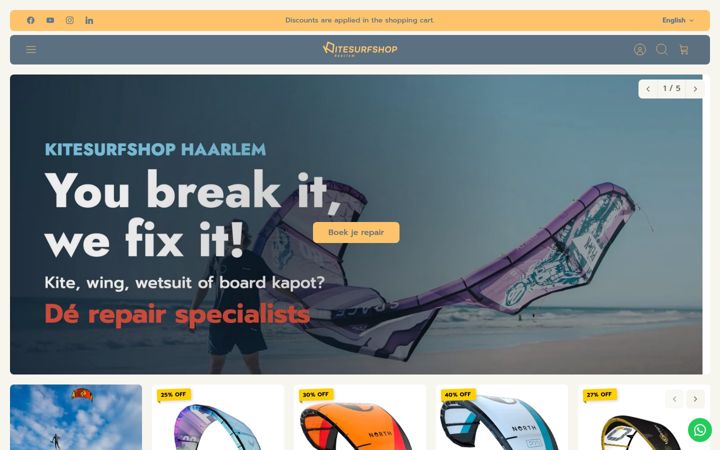 Skjermbilde av kitesurfshop.nl