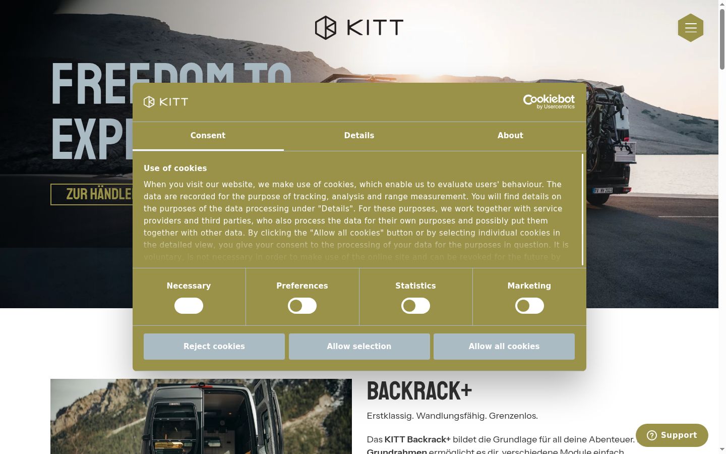 Screenshot of the consent banner shown before any interaction