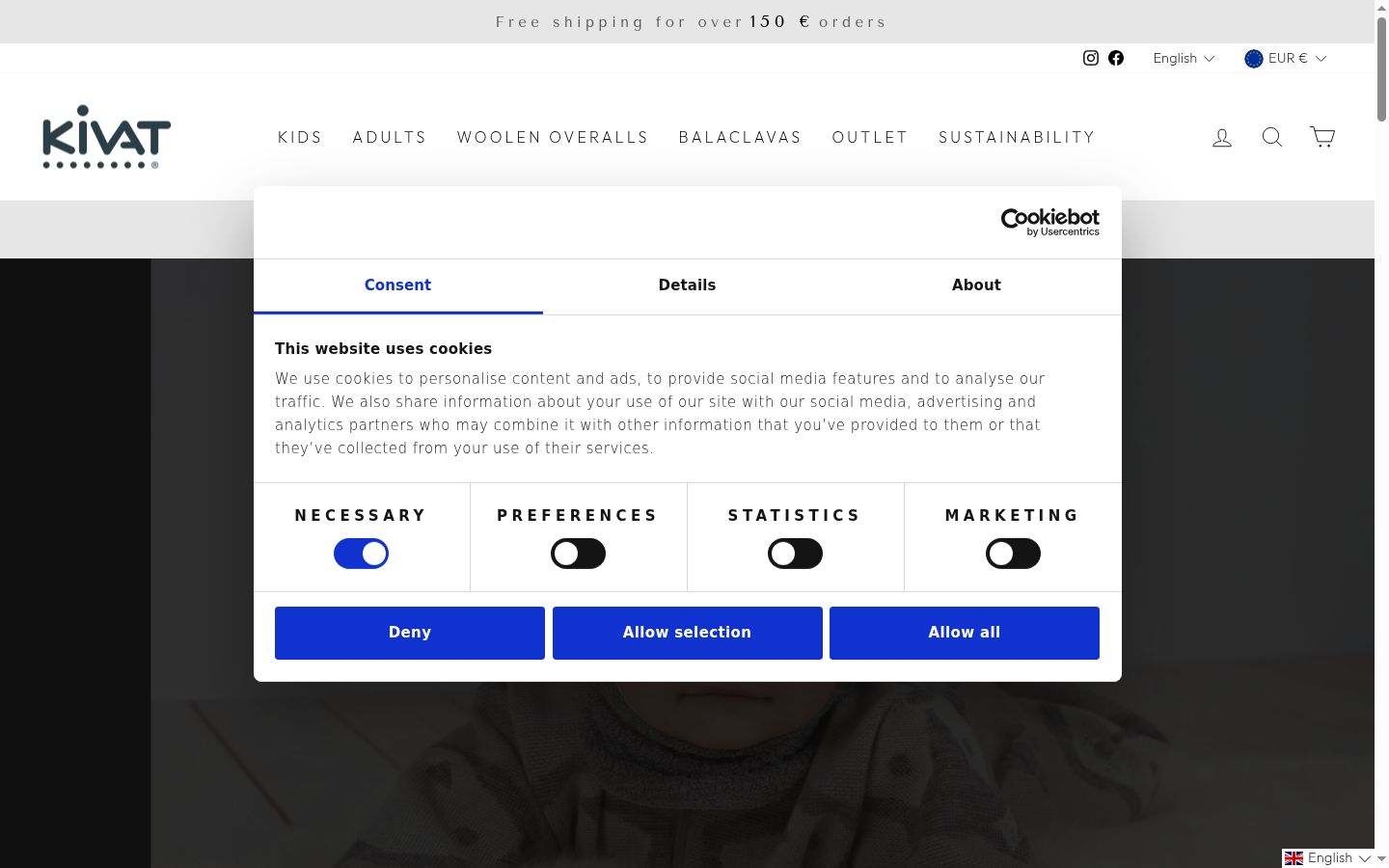 Screenshot del banner di consenso mostrato prima di qualsiasi interazione