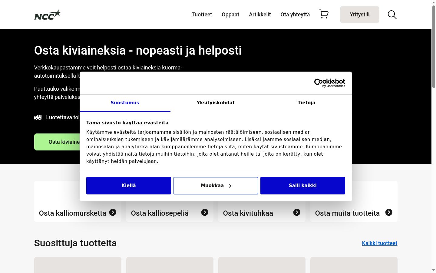 Posnetek zaslona pasice za privolitev, prikazane pred kakršno koli interakcijo