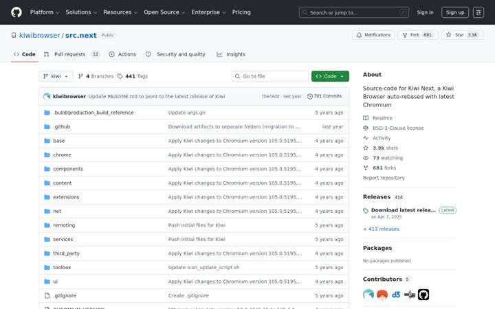 Screenshot of kiwibrowser.com