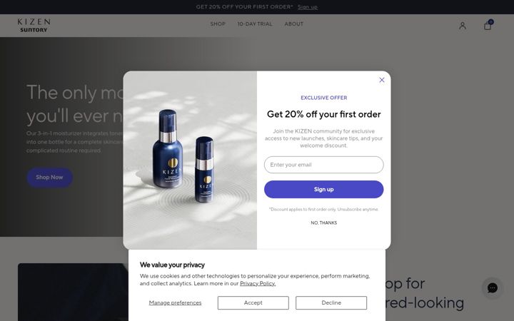 Screenshot of kizenskincare.com