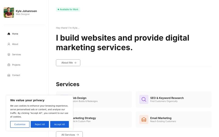 Kuvakaappaus sivustosta kjdesigns.co