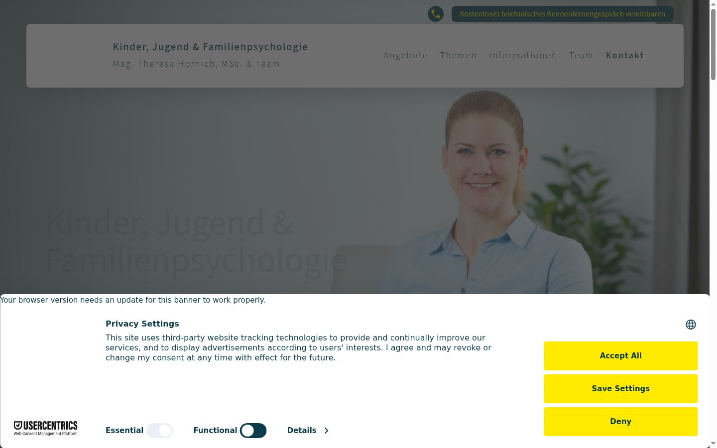 Screenshot des Einwilligungsbanners vor jeglicher Interaktion