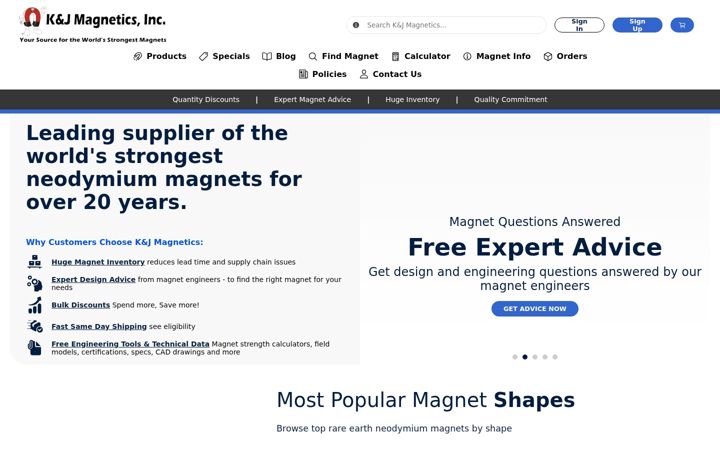 Screenshot of kjmagnetics.com