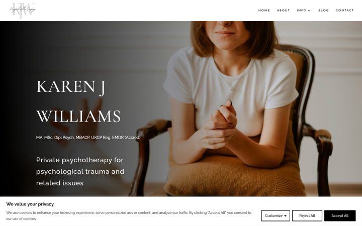 Screenshot of kjwpsychotherapy.co.uk