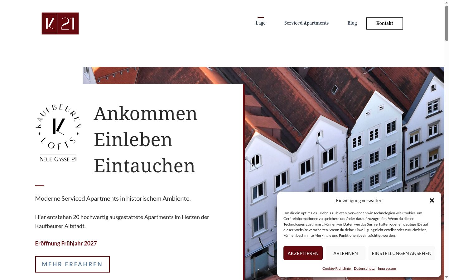Screenshot des Einwilligungsbanners vor jeglicher Interaktion