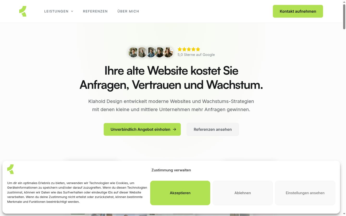 Screenshot des Einwilligungsbanners vor jeglicher Interaktion
