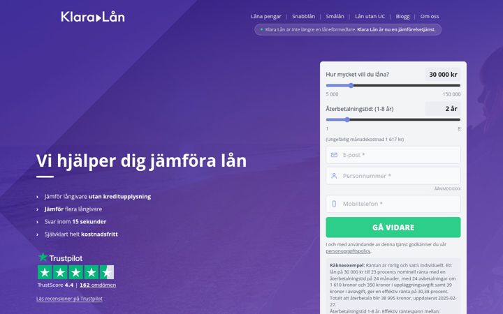 Screenshot of klaralan.se