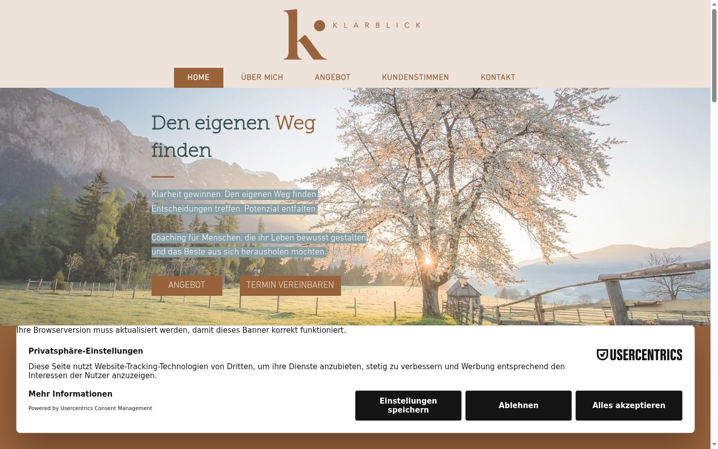 Screenshot des Einwilligungsbanners vor jeglicher Interaktion