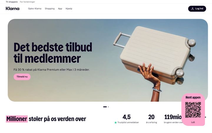 Captură de ecran a klarna.com