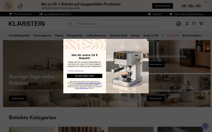 Screenshot of klarstein.de