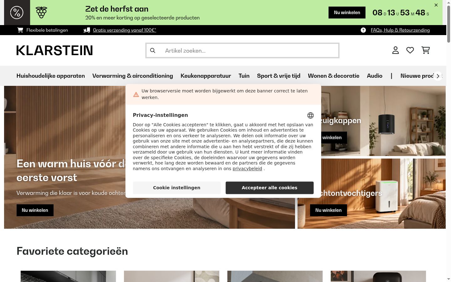 Skärmbild av samtyckesbannern som visades före någon interaktion