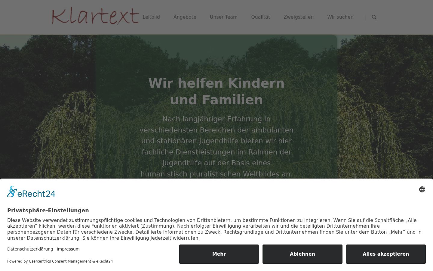 Screenshot des Einwilligungsbanners vor jeglicher Interaktion