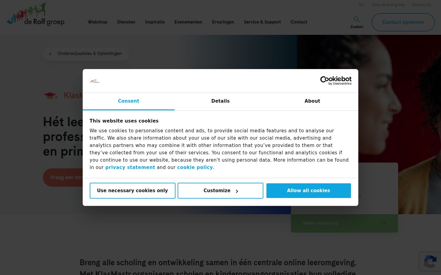 Screenshot del banner di consenso mostrato prima di qualsiasi interazione