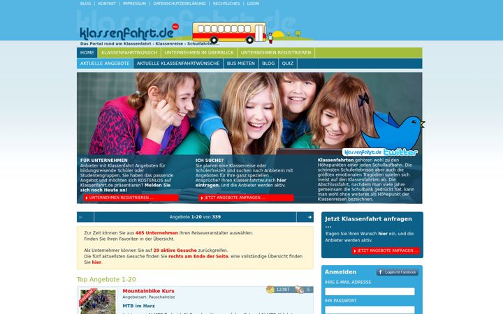 Screenshot of klassenfahrt.de
