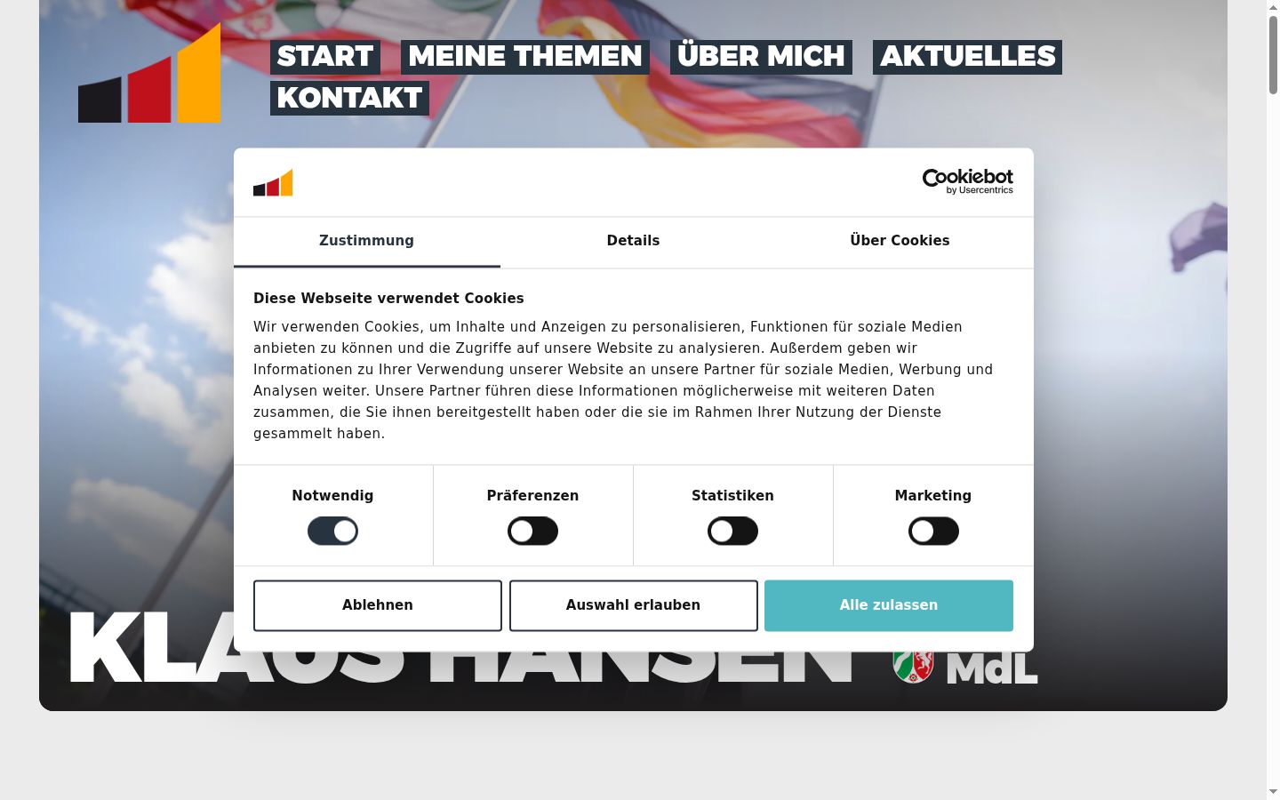 Screenshot del banner di consenso mostrato prima di qualsiasi interazione