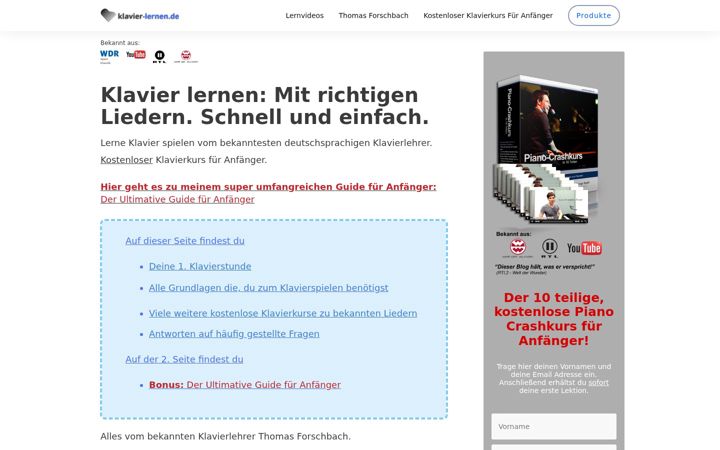 Screenshot of klavier-lernen.de