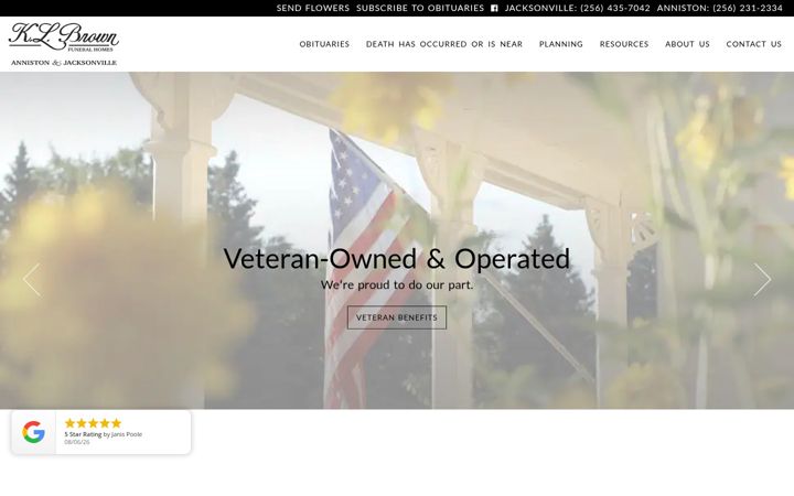 Screenshot of klbrownfuneralhome.com