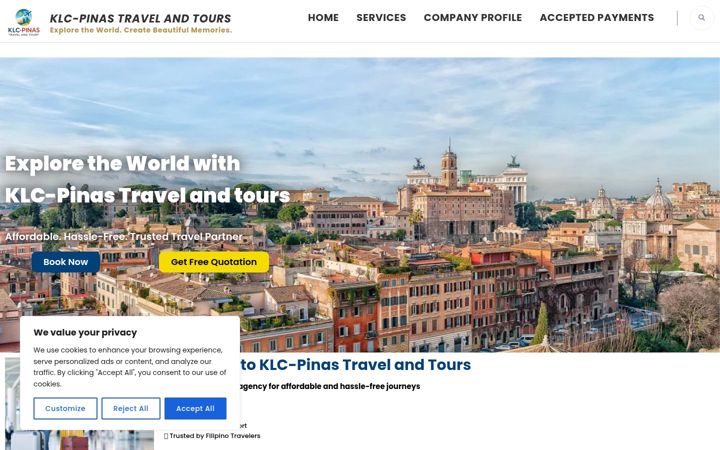 Screenshot of klcpinastravelandtours.com