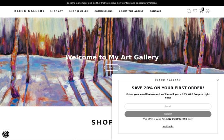 Screenshot of kleckgallery.com