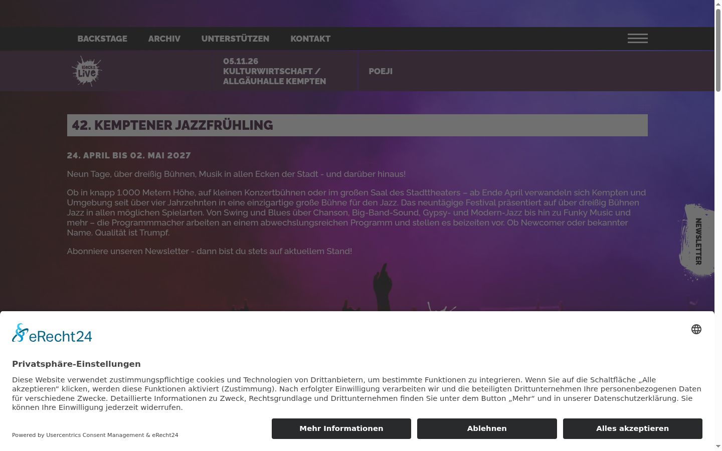 Captura de ecrã do banner de consentimento apresentado antes de qualquer interação